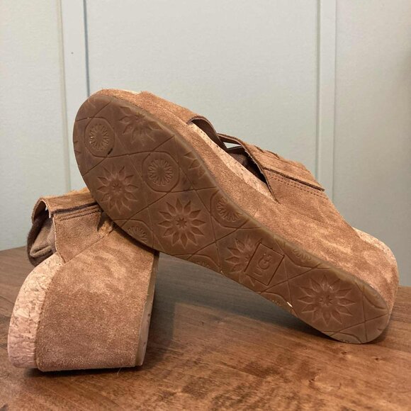 UGG Lilah Suede Cork Wedge Slide on Sandals - Picture 2 of 5